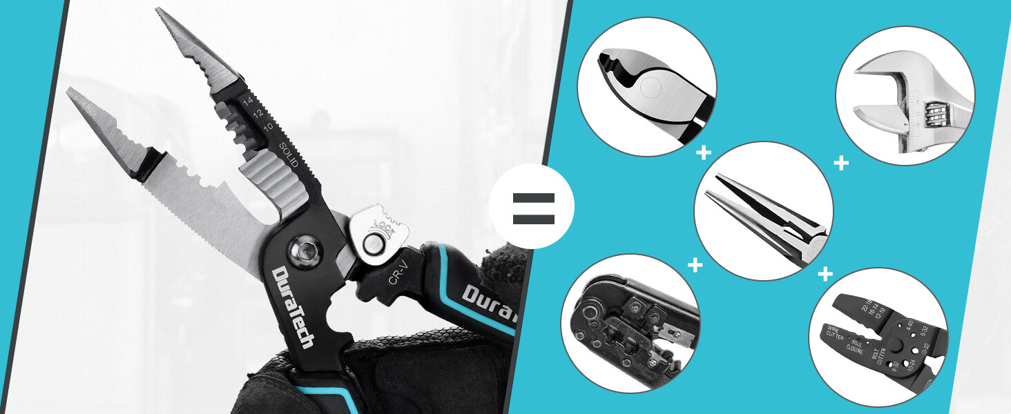 DURATECH 5-in-1 Wire Stripper Tool Needle Nose Plier Multifunctional  8 inch NEW