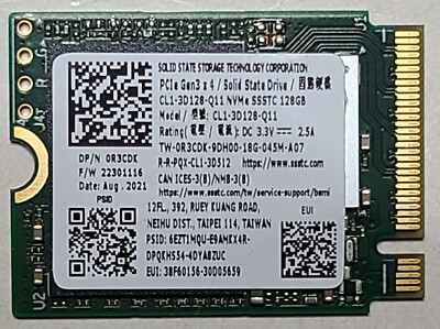 NEW - Dell Inspiron 3511 128GB SSD R3CDK M.2 NVMe SSSTC CL1-3D128-Q11 PCIe 3X4