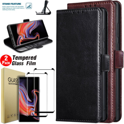 For Samsung Galaxy Note9 Wallet Leather Case Flip Phone Cover Glass Protector