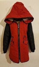 Love & Other Things Red Black Hooded Fleece Knit Ribbed Quilted Zip Coat 8 10 12