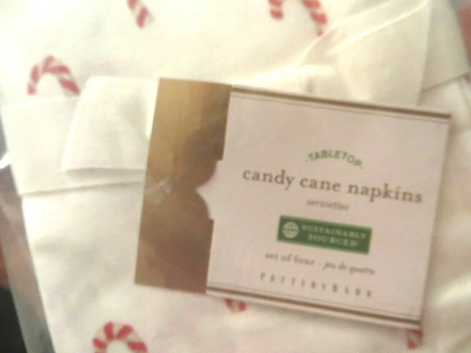 Disney Pottery barn Holiday napkin Candy Cane table Christmas party star SET 4 , - Image 2 of 3