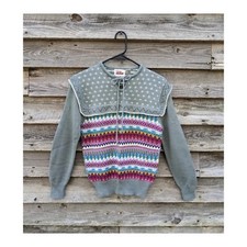 Vtg 1970s FAIR ISLE Space Dyed Sweater Grey Hand Knit S M Acrylic 70s 80s