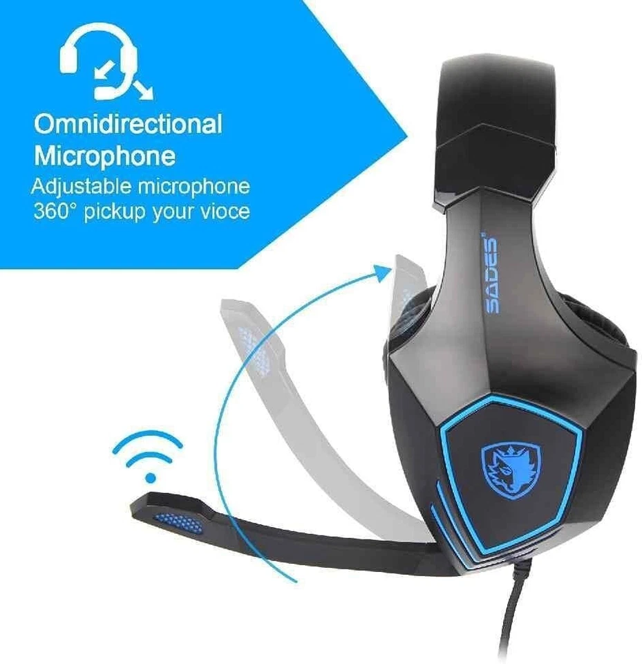 Sades Gaming Headphone for PS4, Xbox One, PC Mac Sound Stereo Mic Over-Ear 3.5mm - Image 3 of 4