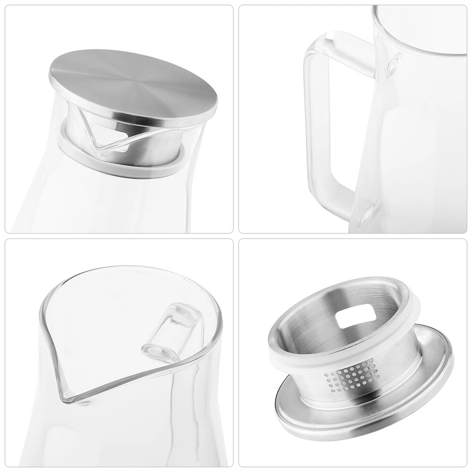 Jarra de vidrio 53 oz con tapa jarra de agua jarra para té jugo de agua caliente/fría 1,5 L Foto 3 de 4