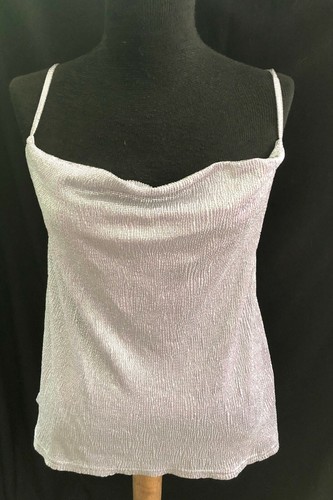 Pretty Little Thing Silver Foil Cowl Neck Sleeveless Top - Size US 4 NWT! - 第 1/2 張圖片
