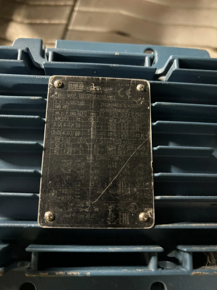 Weg 00336ET3EAL100L-W22 W21 Severe Duty Electric Motor 1-1/8" Dia Shaft 4HP 42C - Image 3 of 4