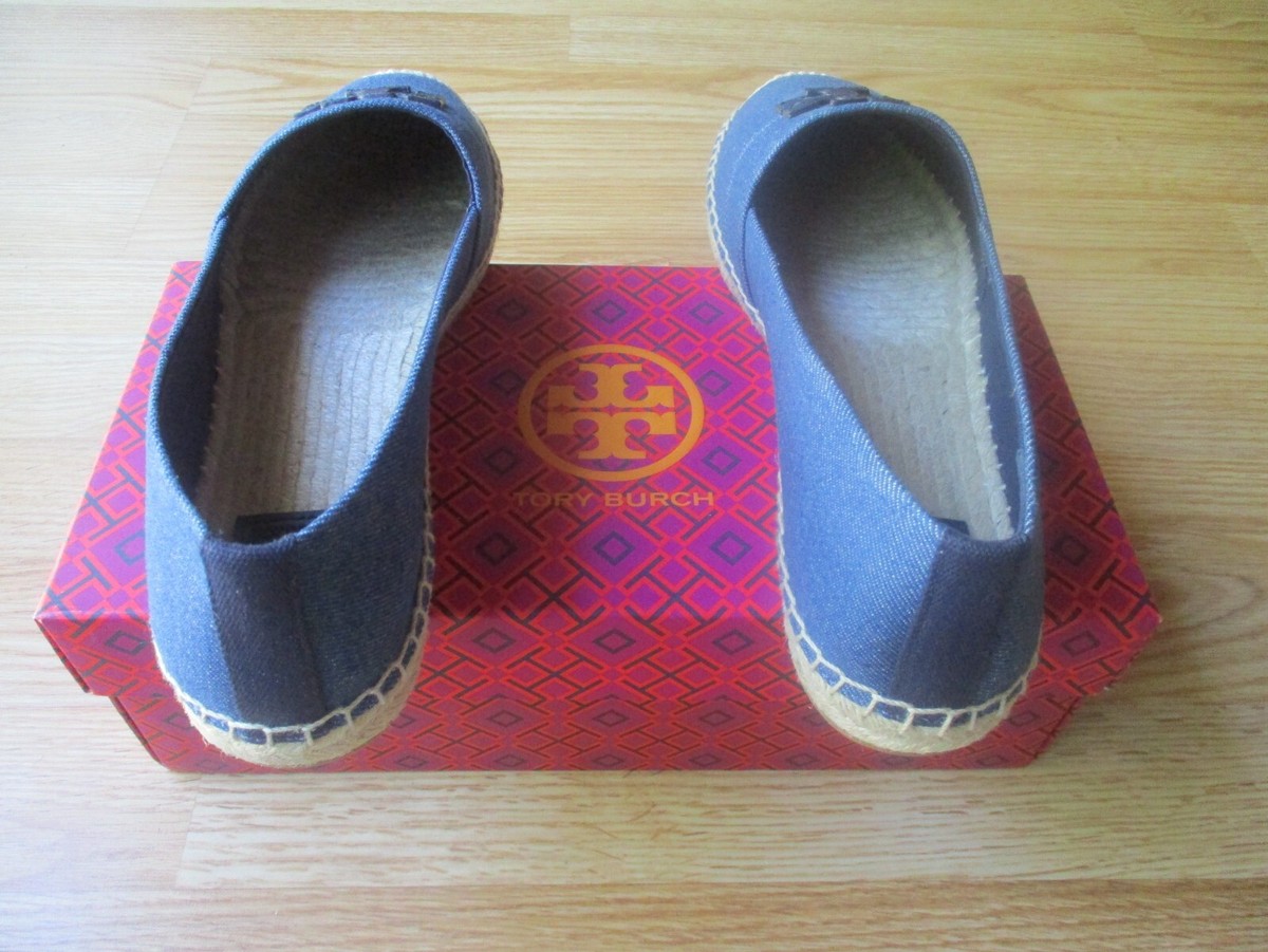 Tory Burch Weston Flat Espadrille Shoes Denim & Calf Leather