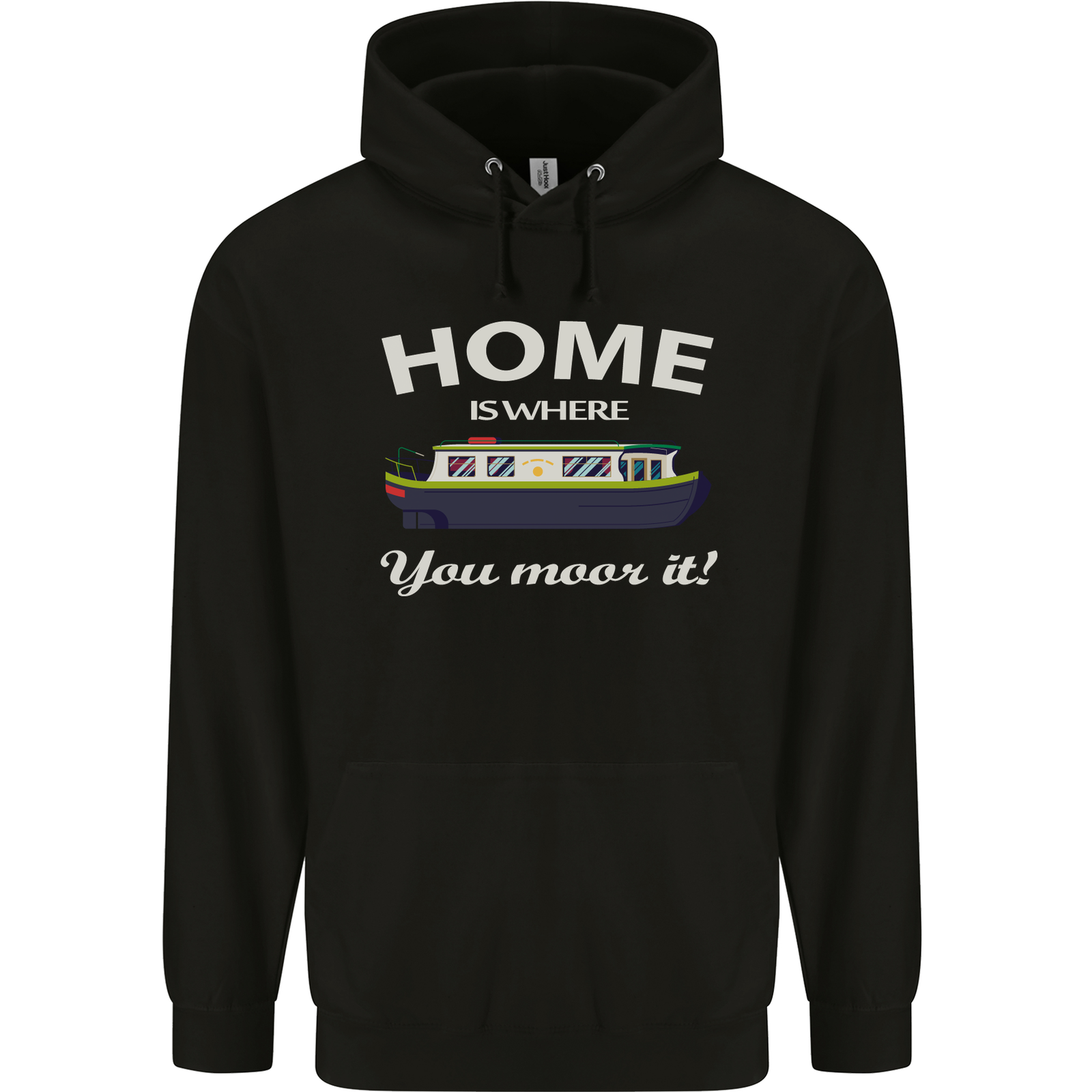 Home Is Where You Moor It Long Boat Barge Mens 80% Cotton Hoodie