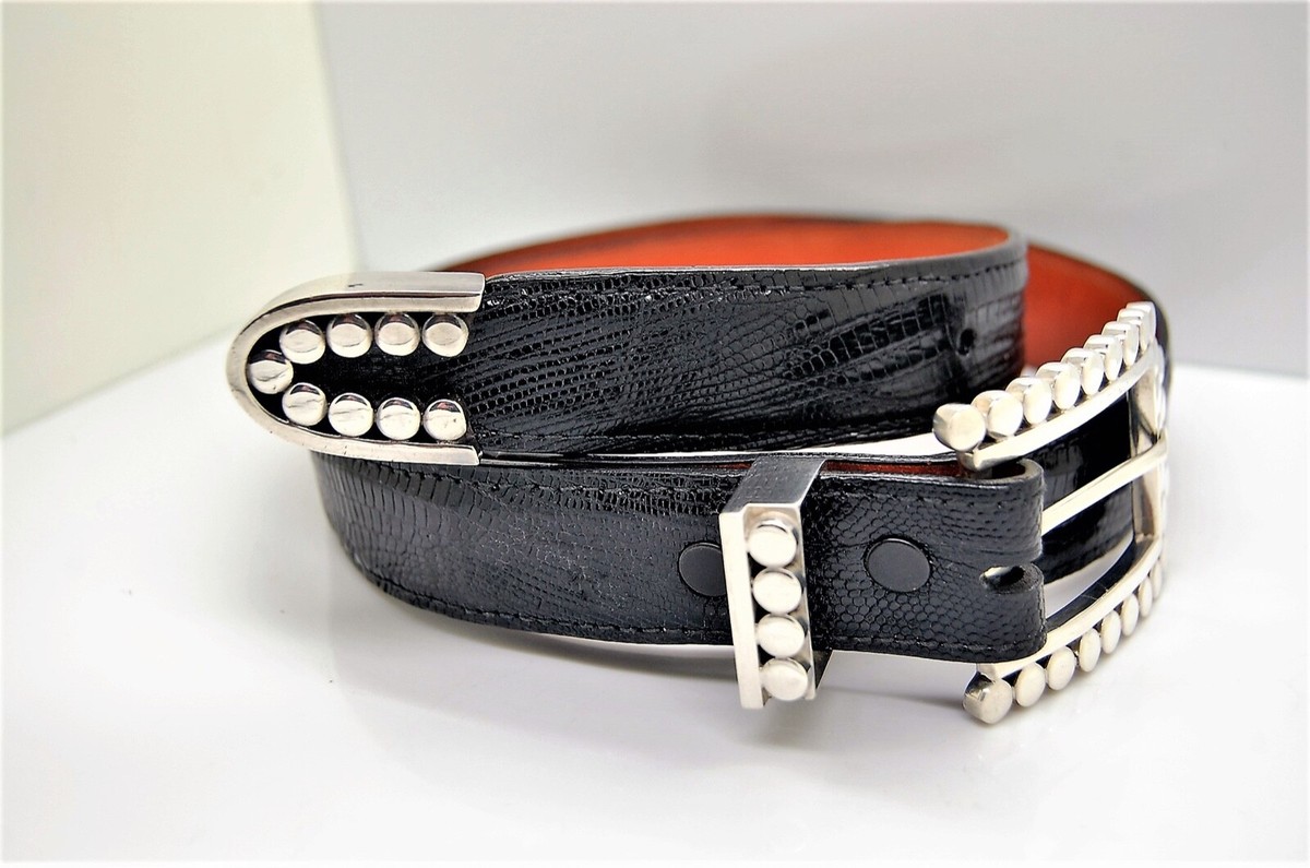 Pat Areias Sterling Silver Southwestern Belt Buckle, 30” Black Lizard Belt Strap Pat Areias X-Large Sterling Silver Belt Buckle 32-34✓ | eBay main image 3