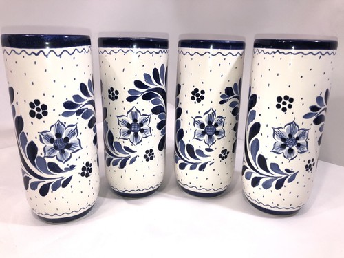 Maceral Mexico Pottery Drink Cup Shot Hand-Painted Blue And White Florals Signed - Picture 4 of 12