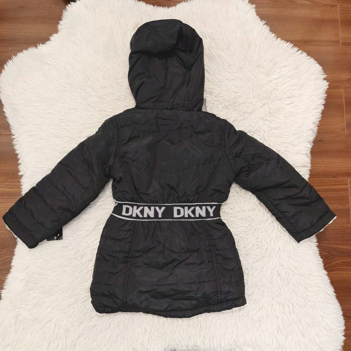 DKNY Faux Fur Hooded Black White Puffer Reversible Jacket Toddler