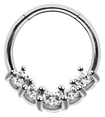 Septum Lippen Piercing Schmuck Smooth Segment Clicker Stahl + 5 Kristall Steine