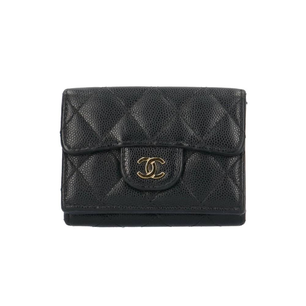 CHANEL Classic Small Flap Wallet Matelasse Caviar Leather Black Used