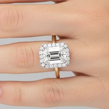 IGI 1.80 Ct Emerald Cut Lab Grown Diamond Halo Engagement Ring 14K Yellow Gold
