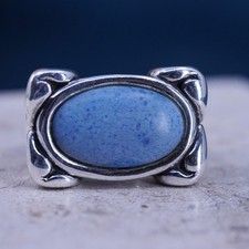 Size 9, Vintage sterling silver handmade statement ring with denim Lapis lazuli