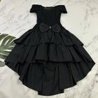Nuance Womens Vintage 90s Prom Dress Size M Black Bow Layers Ruffle Off Shoulder