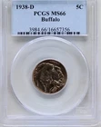 PCGS 1938-D Buffalo Nickel MS66 Uncirculated 5C
