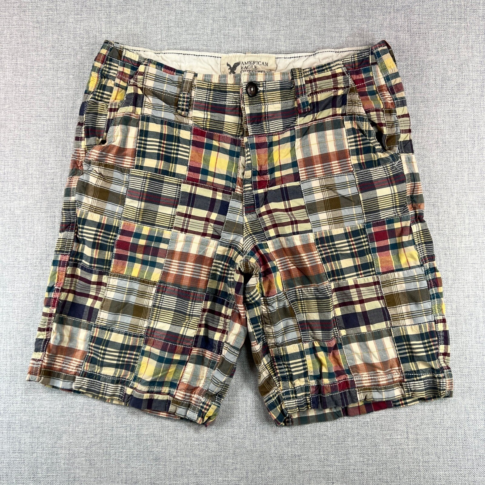 American Eagle Indian Madras Patchwork Plaid Shor… - image 1