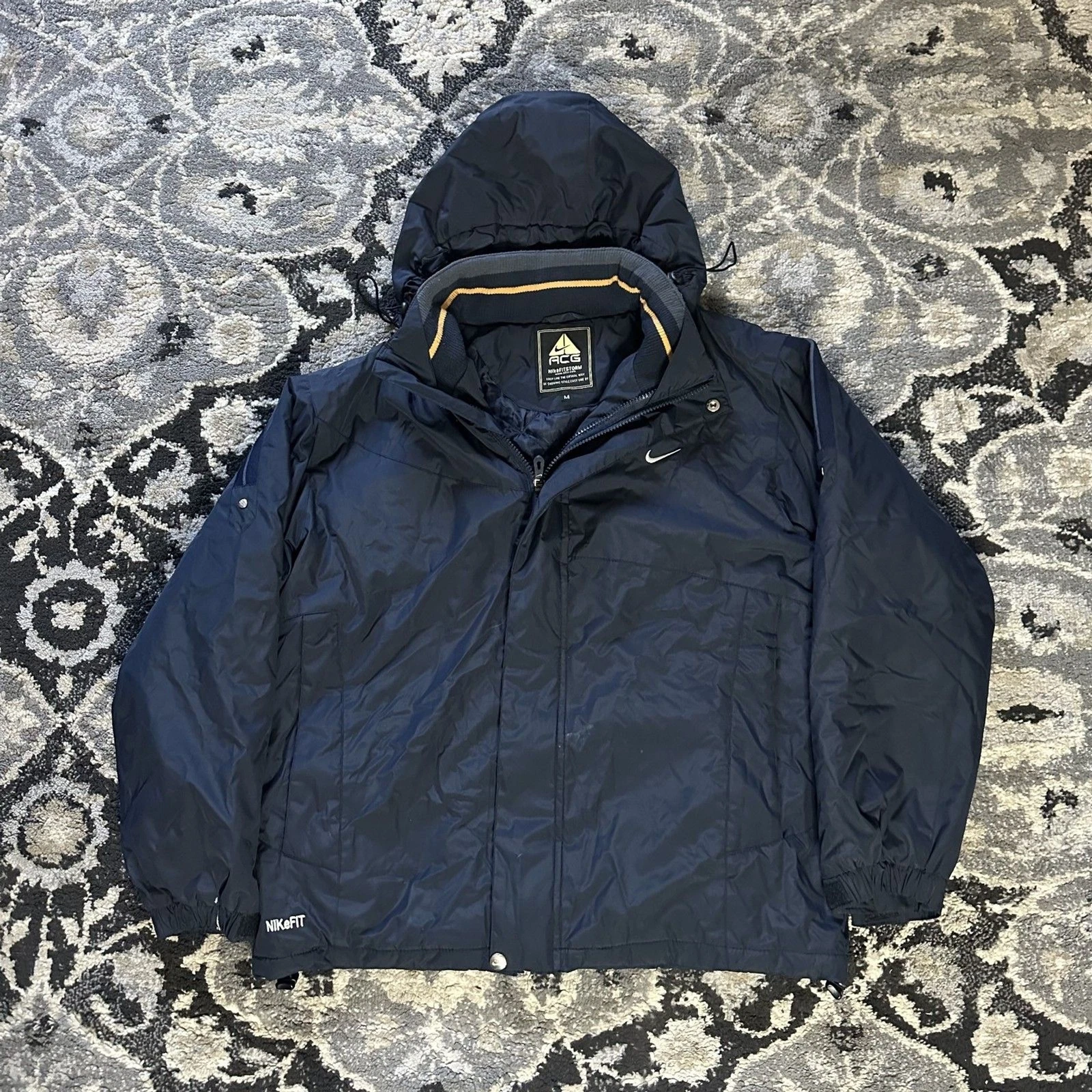 Vintage 90s Nike ACG Navy Windbreaker Fit Storm Hooded Jacket Size Mens Medium