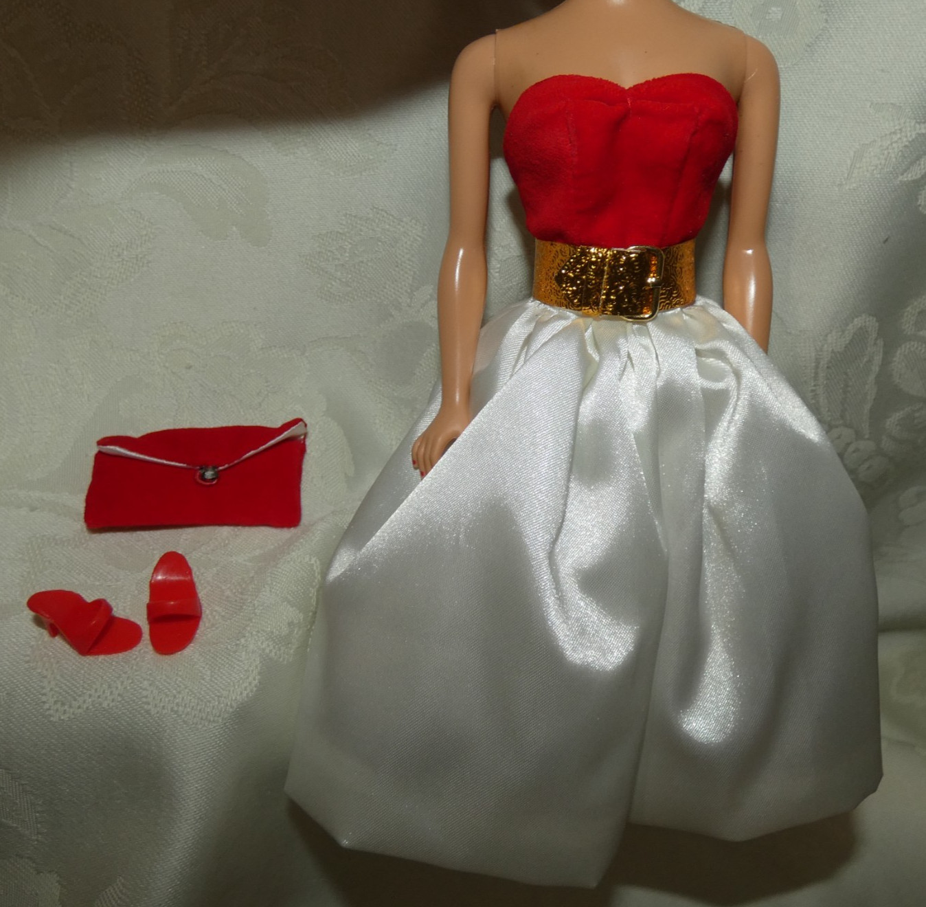 Mattel Barbie Vintage Reproduction Silken Flame Dress Shoes Purse For Doll