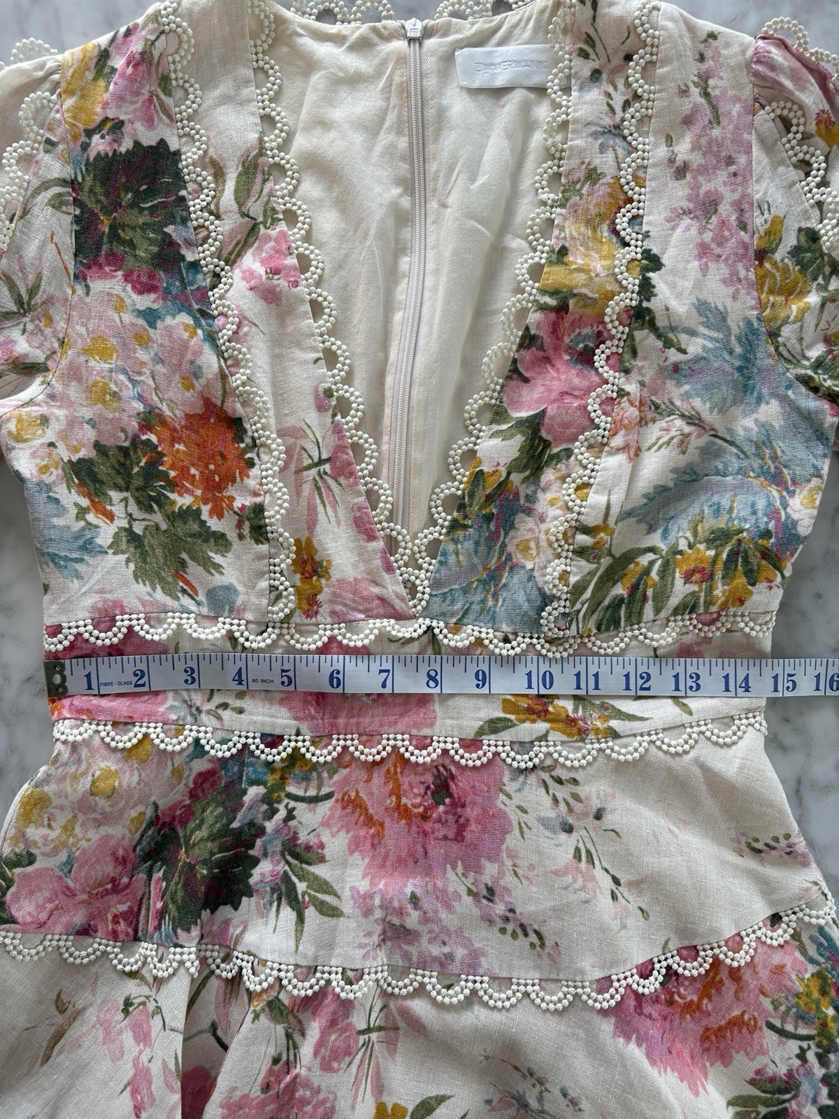 ZIMMERMANN Heathers Flounce Garden Floral Mini Linen Dress Size 2 / AU 12 US 8