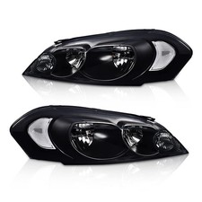 Headlights 2006-2013 Chevy Impala Smoky Lens Black Housing Clear Reflector Pair