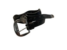 Vtg Justin Black Leather Belt w/ Heart Conchos Buckle Silver Women's Size 34