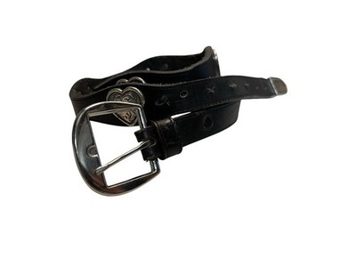 Vtg Justin Black Leather Belt w/ Heart Conchos Buckle Silver  display picture 3
