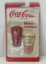 Vintage Coca Cola Brand Package of Two Magnet Memo Holders Coke & Popcorn