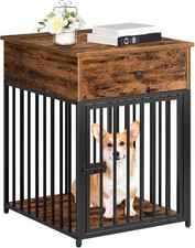 Dog Crate Furniture Wooden Dog House Decorative Dog Kennel W/ Drawer Indoor Pet