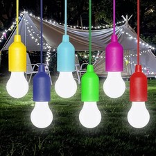 6 Pack LED Pull Cord Light Bulb, Battery Operated, Portable Hanging Pull Cord L