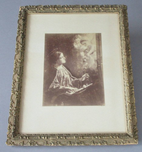 Antique 16" Decorative Wood + Gesso Frame ST CECILIA Angels Piano * SEPIA Litho - Picture 2 of 7