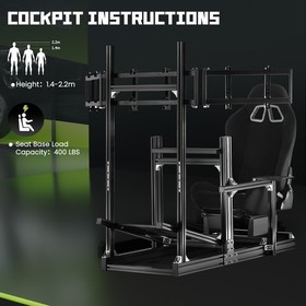 Hottoby 4080 Aluminum Racing Sim Cockpit With Triple Monitor Stand&Seat Fit G920