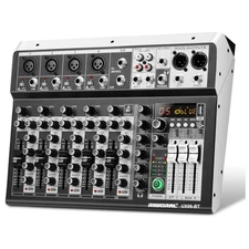 6 Channel Audio Interface Sound Board Mixing Console 16-Bit DSP DJ Mixer Audi...