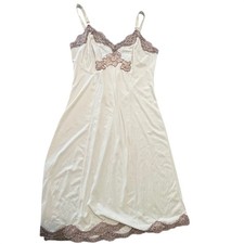 Vintage Lorraine Full Slip Cream Mauve Floral Lace Trim Size 38 Lingerie Dress