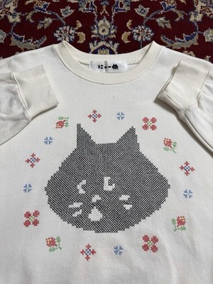 Ne-net Nya Nya Cat Big Face Cross Stitch Sweatshirt Issey Miyake Japanese brand