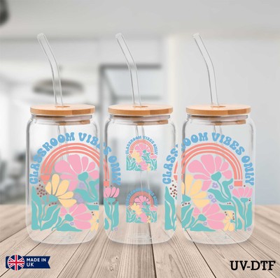 Classroom Vibes UV DTF Aufkleber - 16oz Libbey Dose Glasfolie zs115