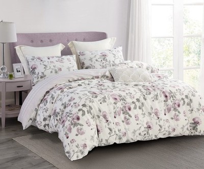 SLEEPBELLA Comforter Queen Size, 600 Thread Count Cotton White Print with Pur...