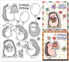 8.3X5.5In Hedgehogs Clear Stamps Silicone Stamps Happy Birthday Rubber Stamps Si