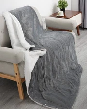 MaxKare N1015250 Electric Heated Blanket, Grey & White 50" x 60"