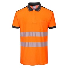 Image of Portwest T180 - PW3 Large Hi-Vis Orange/Black Cotton Comfort S/S Polo Shirt