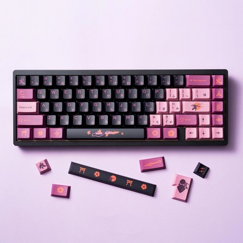 Black Pink Japanese Ninja Dye Subs PBT Cherry Profile Keycap Set - Picture 2 of 7