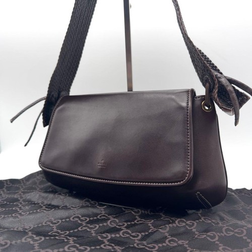 GUCCI Tom Ford Shoulder Bag Dark Brown Leather Flap Vintage Pre-owned Italy