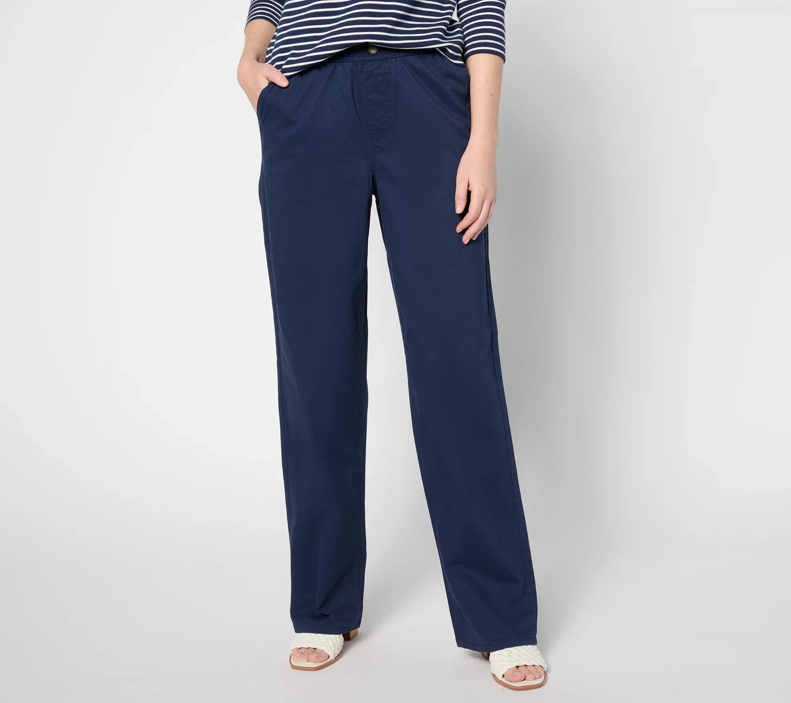 Denim & Co. Regular EasyWear Twill Full-Length Wide-Leg Pants Navy XL New