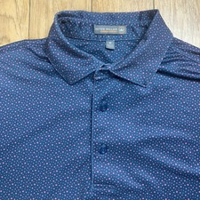 Peter Millar Summer Comfort Polo Shirt Men Medium Blue Pink Stars AOP Golf