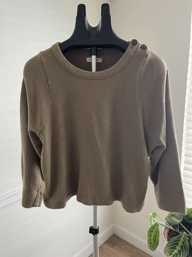 Madewell Women's Shoulder-Button Elbow-Patch Pullover Fatigue Green Size Small