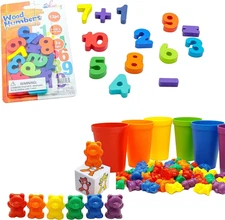 Rainbow Counting Bears and Wooden Numbers for Toddler Activities and Preschool L