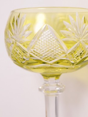 Val Saint-Lambert Hock Wine Glass, Cut to Clear, Chartreuse