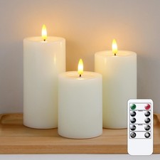 Remote Flameless Flickering Pillar Candles with Candle Grease Effect,Pack of ...