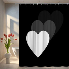 Black and White Heart Shower Curtain for Modern Bathroom Decor